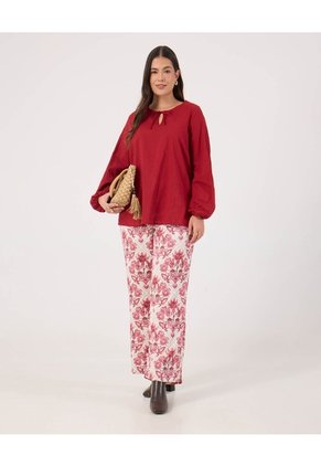 Blusa Bordada Con Cordon   Para Mujer Rojo Patprimo