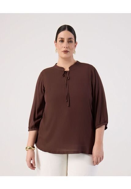 Blusa Fluida Con Amarre Frontal  Curvy  Para Mujer Café Patprimo