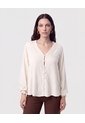 Blusa Botonadura Y Escote En V   Para Mujer Beige Patprimo de Patprimo