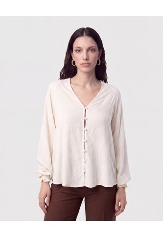 Blusa Botonadura Y Escote En V   Para Mujer Beige Patprimo Patprimo