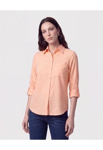 Camisa Con Unicolor Manga Larga   Para Mujer Naranja Patprimo Patprimo