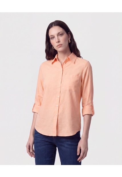 Camisa Con Unicolor Manga Larga   Para Mujer Naranja Patprimo