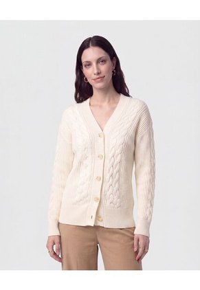 Saco Cárdigan De Trenzas Para Mujer Crema Patprimo