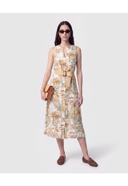 Vestido Camisero Con Cinturón   Para Mujer Amarillo Patprimo