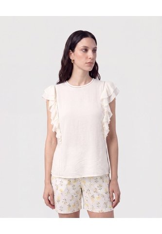 Blusa De Volantes Calada   Para Mujer Crema Patprimo Patprimo