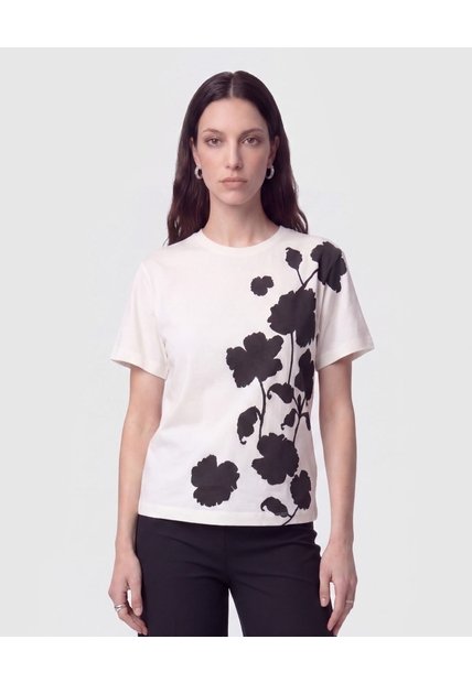 Camiseta Cuello Redondo Bordada   Para Mujer Blanco Patprimo