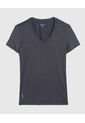 Camiseta  Básica Cuello V Manga Corta  Para Mujer Gris Patprimo de Patprimo