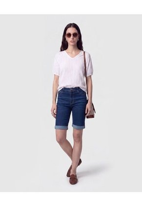 Bermuda Denim Con Dobladillo Para Mujer Azul Patprimo