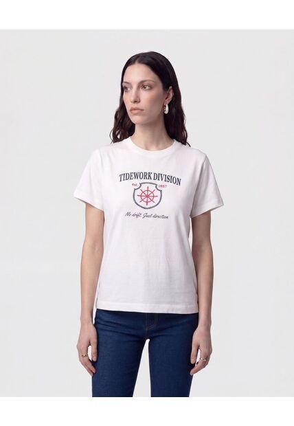Camiseta Cuello Redondo Con Rib   Para Mujer Blanco Patprimo
