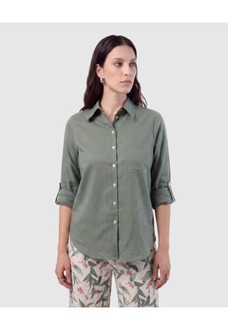 Camisa Con Unicolor Manga Larga   Para Mujer Verde Patprimo Patprimo