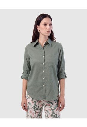 Camisa Con Unicolor Manga Larga Para Mujer Verde Patprimo