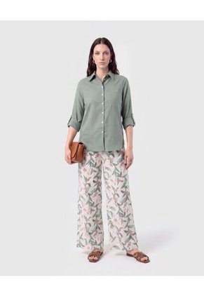 Camisa Con Unicolor Manga Larga Para Mujer Verde Patprimo