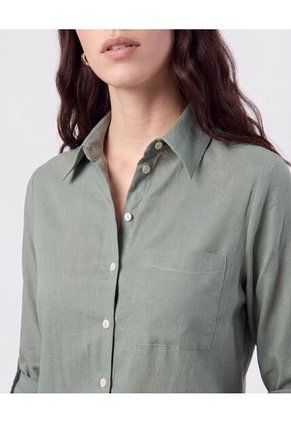 Camisa Con Unicolor Manga Larga Para Mujer Verde Patprimo