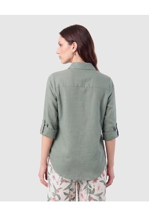 Camisa Con Unicolor Manga Larga Para Mujer Verde Patprimo