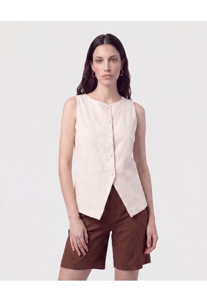 Blusa Chaleco Cortada En Pico   Para Mujer Beige Patprimo