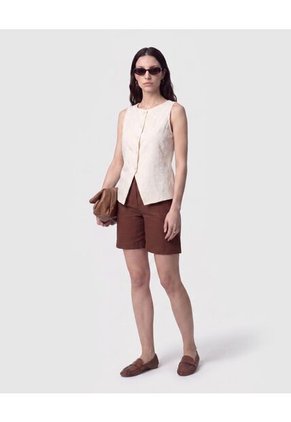 Blusa Chaleco Cortada En Pico Para Mujer Beige Patprimo