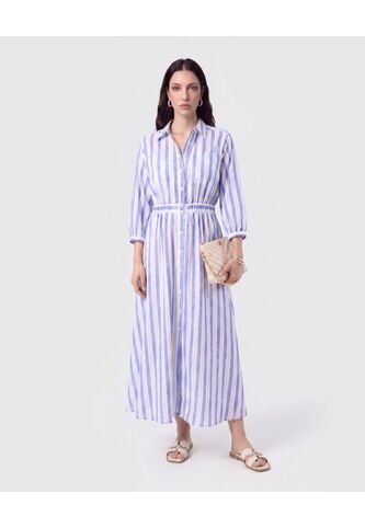 Vestido Camisero Largo De Rayas   Para Mujer Azul Patprimo Patprimo