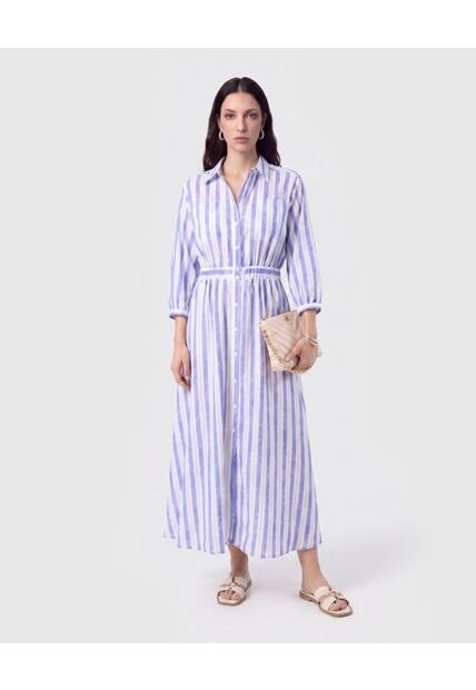 Vestido Camisero Largo De Rayas   Para Mujer Azul Patprimo