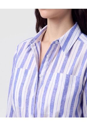 Vestido Camisero Largo De Rayas   Para Mujer Azul Patprimo