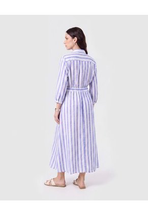 Vestido Camisero Largo De Rayas   Para Mujer Azul Patprimo