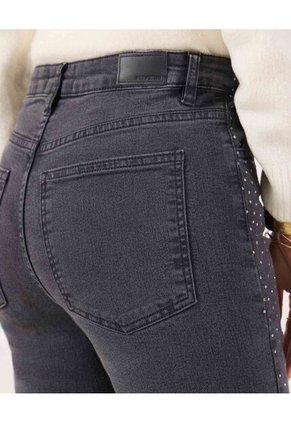 Jean Straight Con Detalle   Para Mujer Gris Patprimo