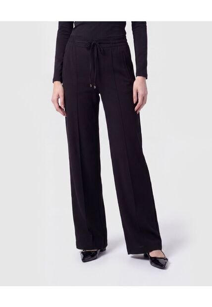 Pantalón Unicolor Con Prenses Y Cordón   Para Mujer Negro Patprimo