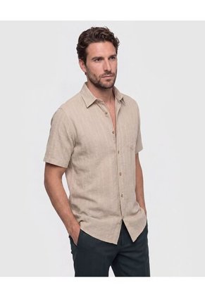 Camisa Manga Corta Texturizada Para Hombre Café Patprimo