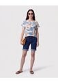 Blusa Manga Doblez Cuello Redondo   Para Mujer Azul Patprimo de Patprimo
