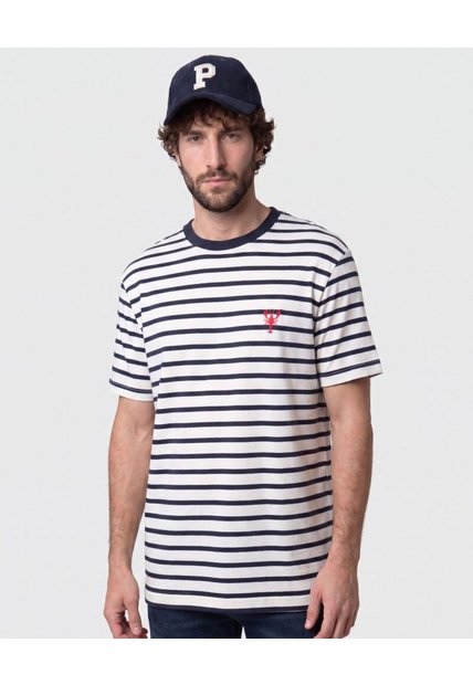 Camiseta A Rayas Manga Corta   Para Hombre Blanco Patprimo