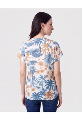 Blusa Manga Doblez Cuello Redondo Para Mujer Azul Patprimo