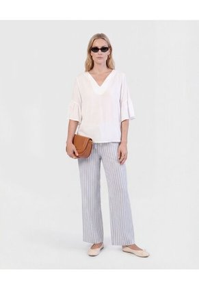 Pantalón De Silueta Recta Con Cordón Para Mujer Blanco Patprimo