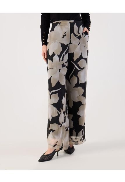 Pantalón Fluido Estampado   Para Mujer Negro Patprimo