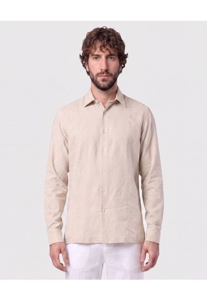 Guayabera Premium Con Alforzas   Para Hombre Café Patprimo