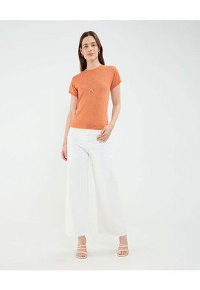 Camiseta Para Mujer Manga Corta Cuello Redondo Color Naranja Marca Patprimo #30093696