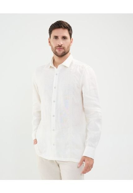 Camisa Guayabera Para Hombre Manga Larga Sin Bolsillo Color Blanco Marca Patprimo #44030396