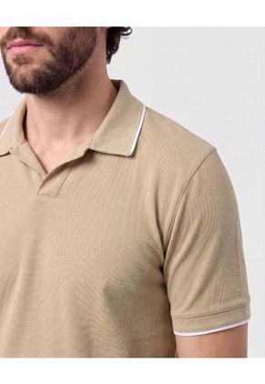 Polo Con Cuello Sin Botones   Para Hombre Beige Patprimo