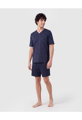 Pijama Corta Con Estampado Para Hombre Para Hombre Azul Patprimo