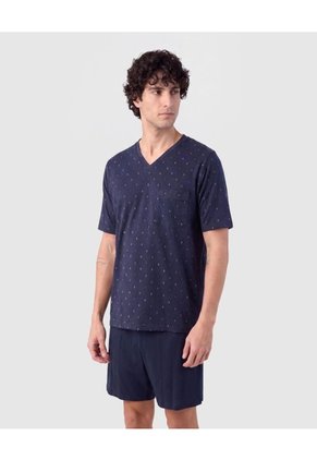 Pijama Corta Con Estampado Para Hombre Para Hombre Azul Patprimo