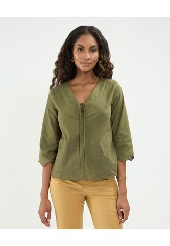 Blusa Bordada   Para Mujer Verde Patprimo Patprimo