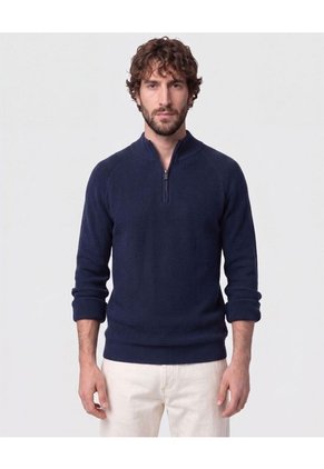 Suéter De Con Cremallera Y Textura Para Hombre Azul Patprimo