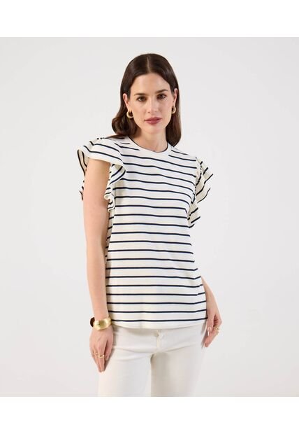 Camiseta  Para Mujer Manga Corta Cuello Redondo Color Crema Marca Patprimo #30097893