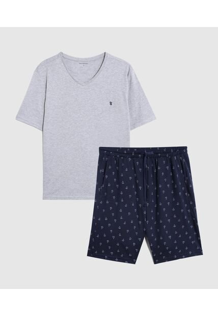 Pijama De Dos Piezas Con Camiseta Cuello En V Y Short Estampado  Para Hombre Gris Patprimo