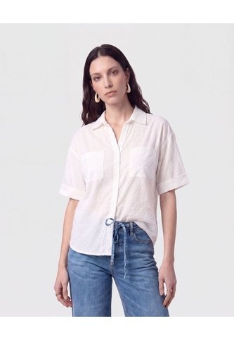 Camisa Manga Corta Con Bolsillo   Para Mujer Blanco Patprimo Patprimo