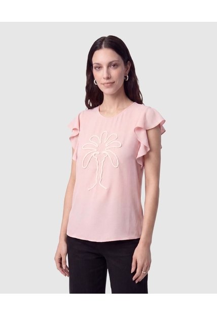 Blusa Con Mangas De Volantes   Para Mujer Rosa Patprimo