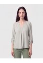 Blusa Cuello En V Manga Ajustable   Para Mujer Verde Patprimo de Patprimo