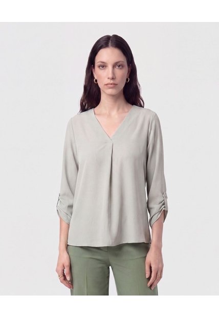 Blusa Cuello En V Manga Ajustable   Para Mujer Verde Patprimo