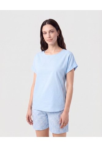 Blusa Manga Doblez Cuello Redondo   Para Mujer Azul Patprimo Patprimo
