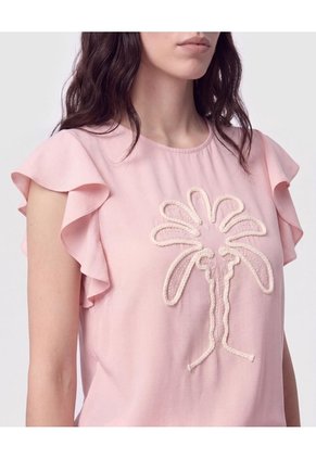 Blusa Con Mangas De Volantes   Para Mujer Rosa Patprimo