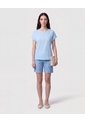 Blusa Manga Doblez Cuello Redondo   Para Mujer Azul Patprimo de Patprimo