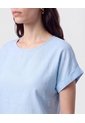 Blusa Manga Doblez Cuello Redondo   Para Mujer Azul Patprimo de Patprimo